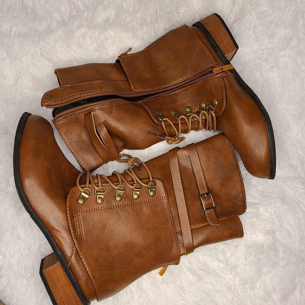 Brown combat boots